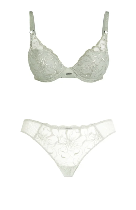 Fleurs Plunge T-shirt Bra and Tanga Set