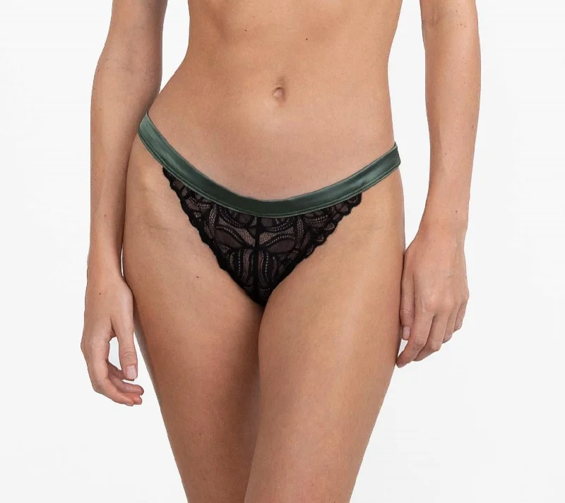 Luxury Satin Thong Mina In Olive Green