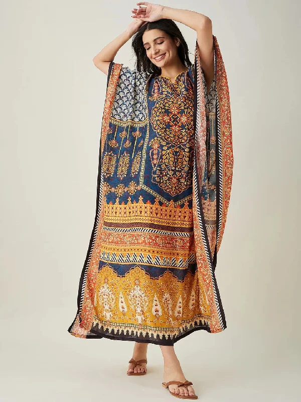 Blue Nature's Canvas Printed Kaftan