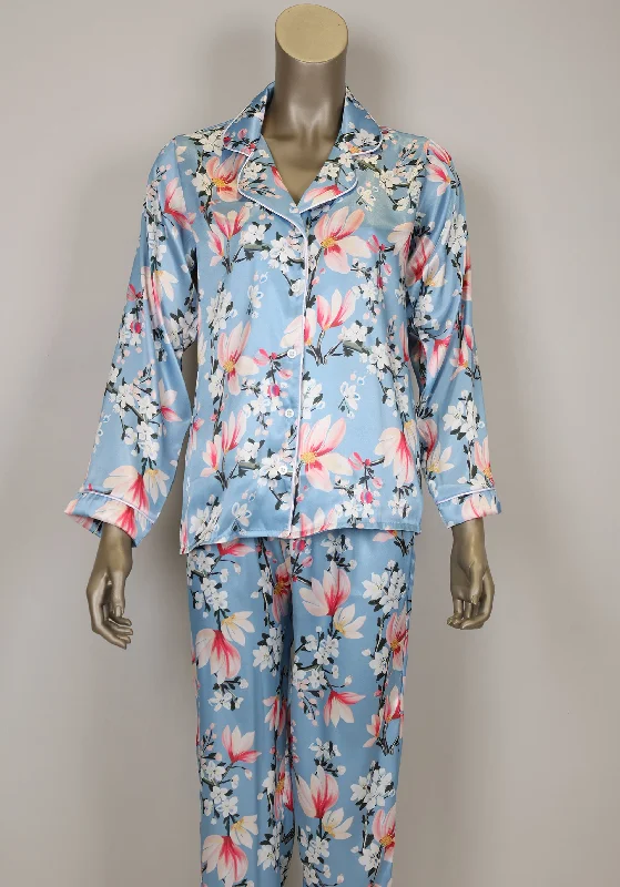 LNGR Satin Collar Button Long Sleeve Pajama