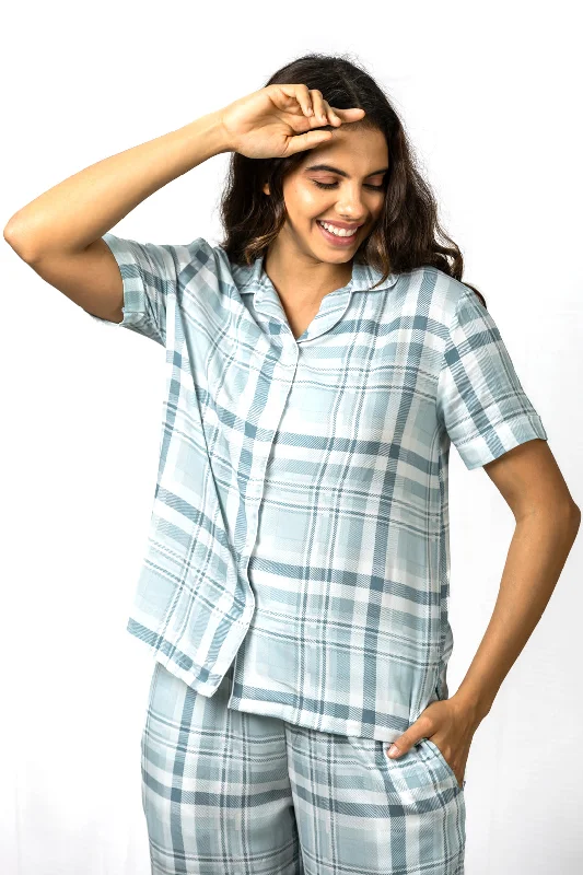 Arctic Check Blue Cotton Women's Pajama Set