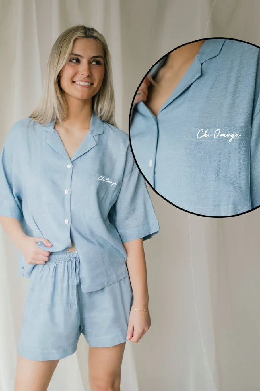 Blue Linen Matching Set