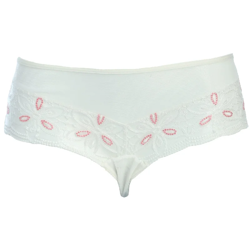 Caramel Embroidered Lace Brazilian Briefs in White