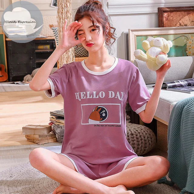 Cartoon Print Cotton Pajamas Set