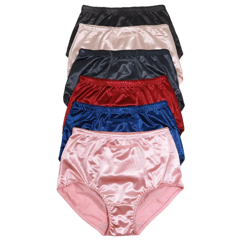 Classic High-Waist Satin Briefs with Pocket (6-Pack)