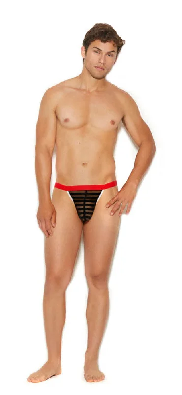 Men's Striped Mesh G-String Pouch - One Size -  Black