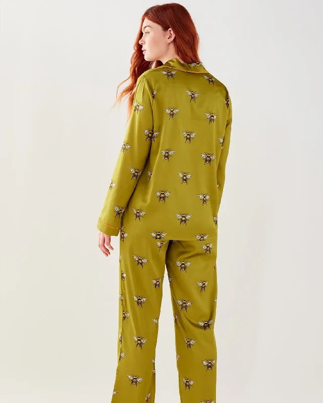 Olive Bee Satin Spring Pajama Set