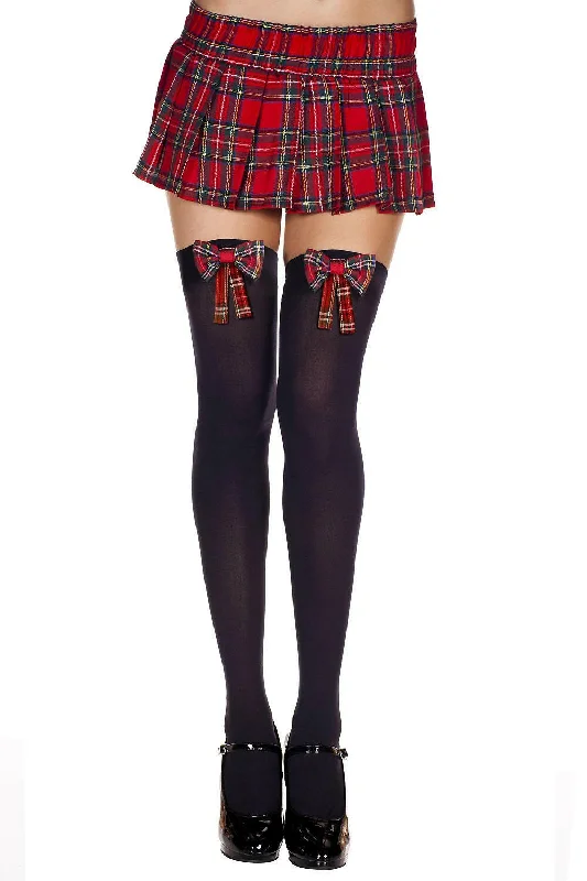 Plaid Bow Thigh Hi - One Size - Black /  Plaid