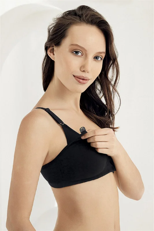 Shopymommy 8150 Cotton Jersey Nursing Bra Black