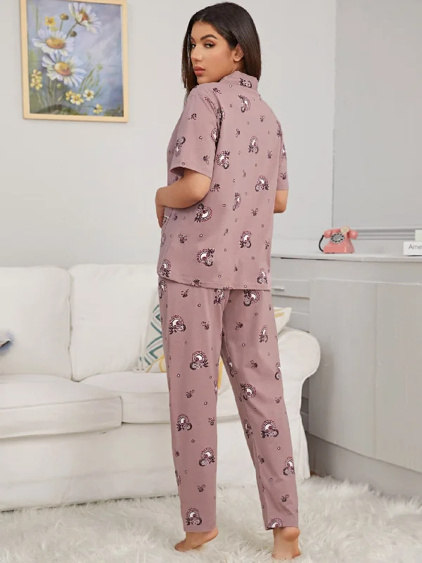 Tribal Print Dual Pocket PJ Set