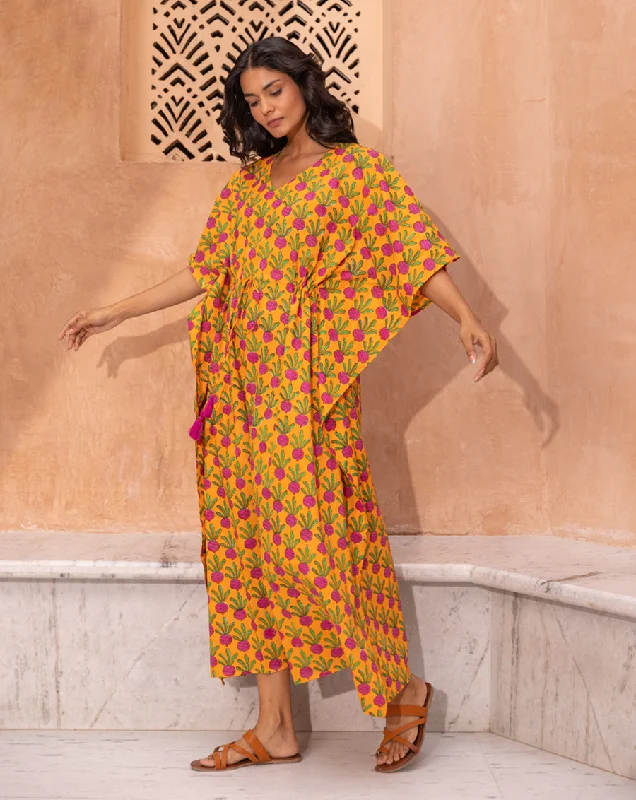 Beet the Root Hand Block Printed Cotton Kaftan - Full Length