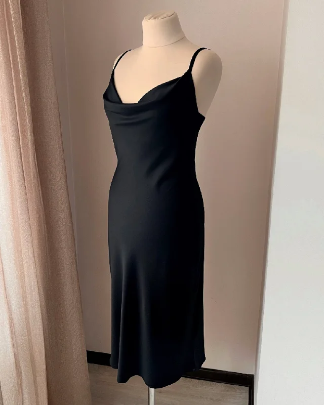 Handmade Black Long Nightgown with Cowl - Luxurious Sleepwear for Women