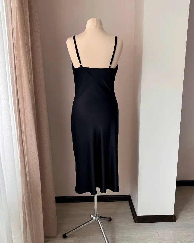 Handmade Black Long Nightgown with Cowl - Luxurious Sleepwear for Women