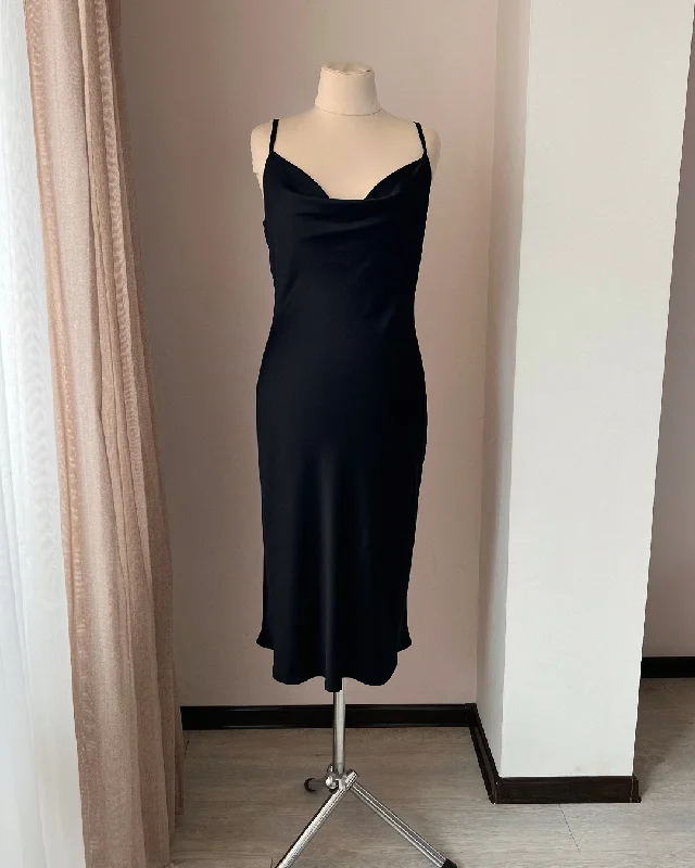 Handmade Black Long Nightgown with Cowl - Luxurious Sleepwear for Women