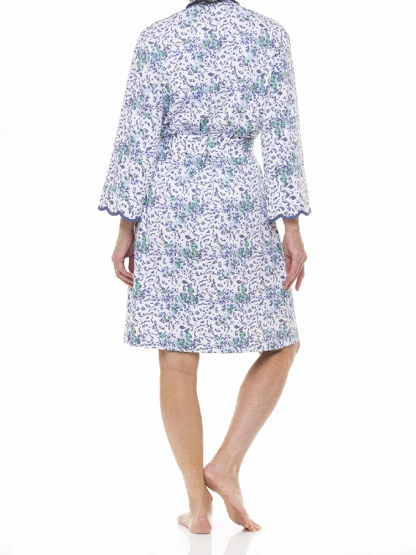 Blue Floral Pima Knit Short Classic Robe