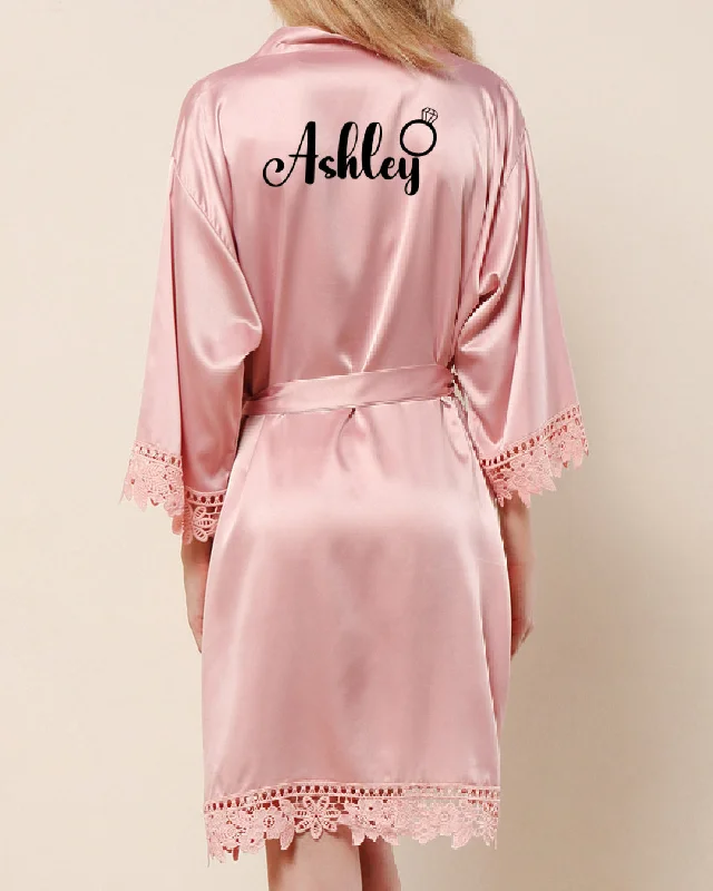 Satin Lace Robe W/ Name & Ring