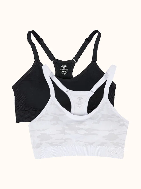 Camo Pattern Cami Sports Bra (2 Pack) - Black/White