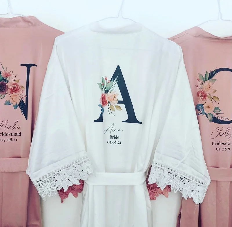 Floral Initial Personalised Bridesmaid Robe