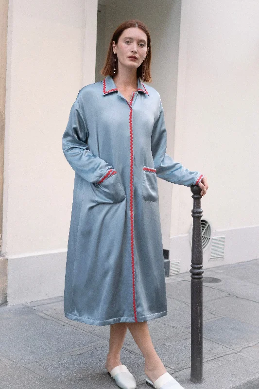 Floating Moonlight Blue Silk Long Robe