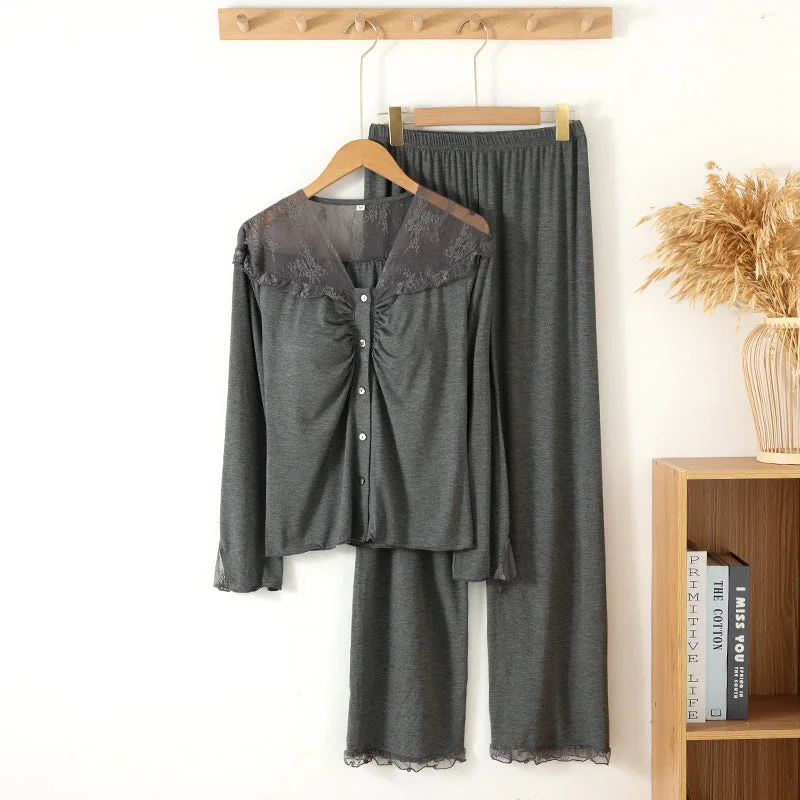 Grey Lace Top With Pads Pajama Set