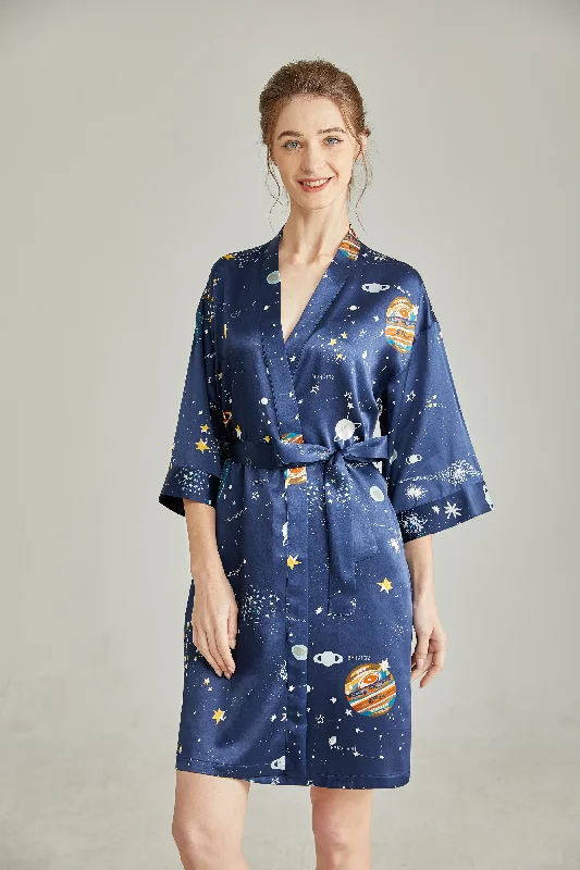 Robe de chambre femme en soie courte imprimés