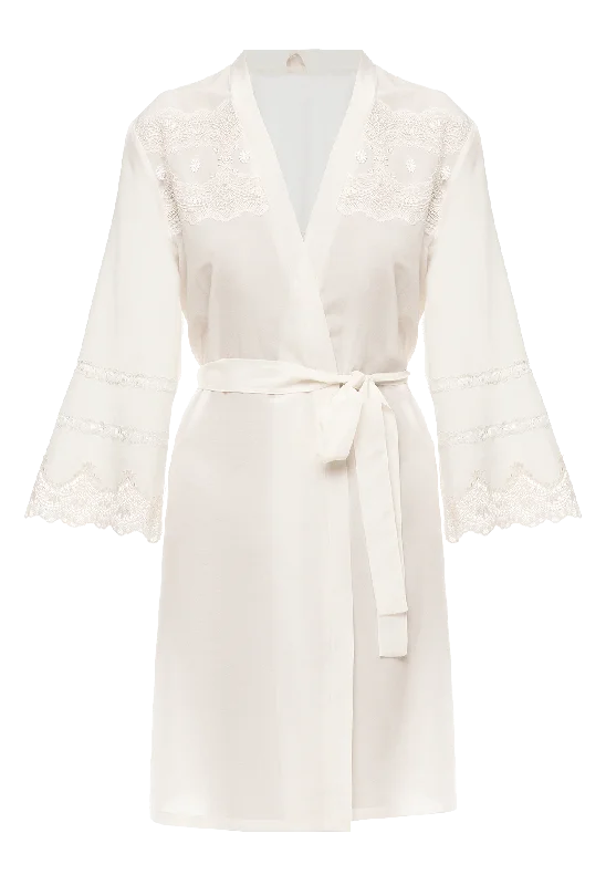 Lea lace-trimmed milk marquisette robe