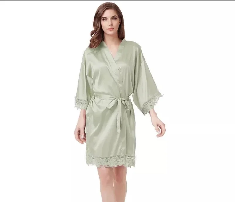 Sage Satin and lace Robe