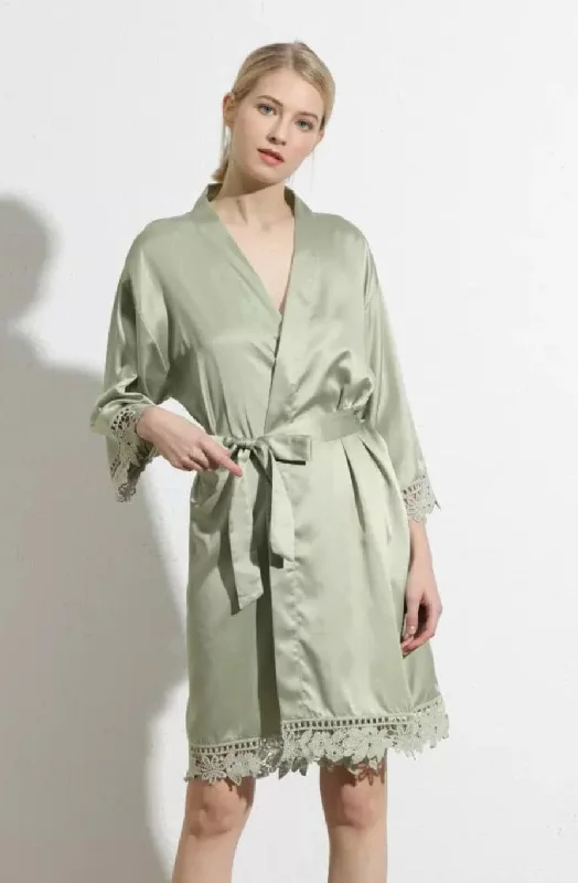 Sage Satin and lace Robe