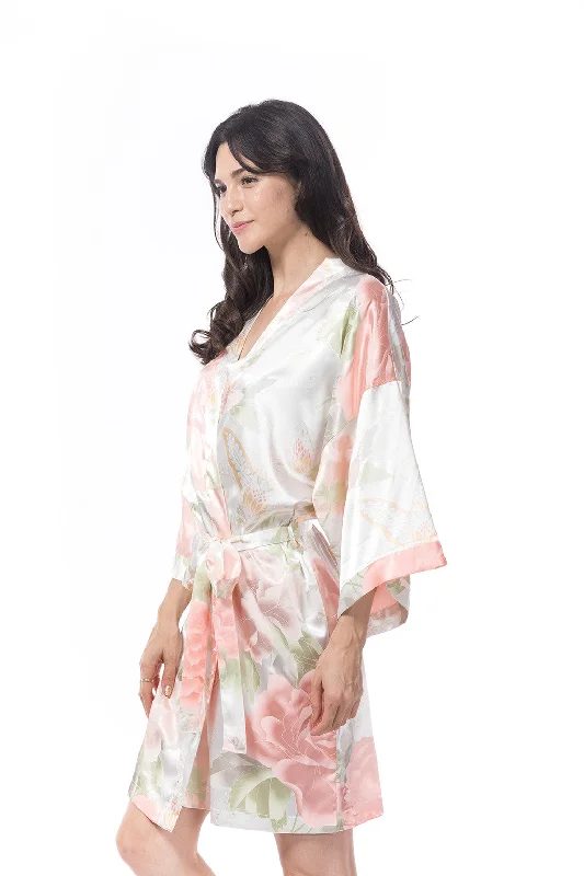 Off White Satin Peony Robe