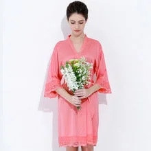 Satin Solid Lace Trim Robe