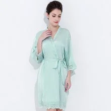 Satin Solid Lace Trim Robe