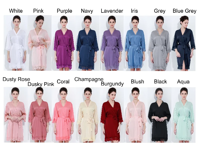 Satin Solid Lace Trim Robe