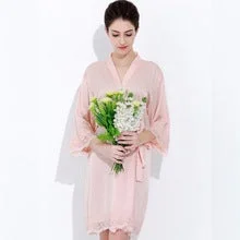 Satin Solid Lace Trim Robe