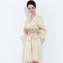 Satin Solid Lace Trim Robe