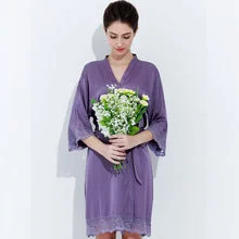 Satin Solid Lace Trim Robe