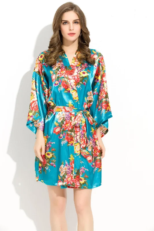 Turquoise Floral Bridesmaid Robes Kimono