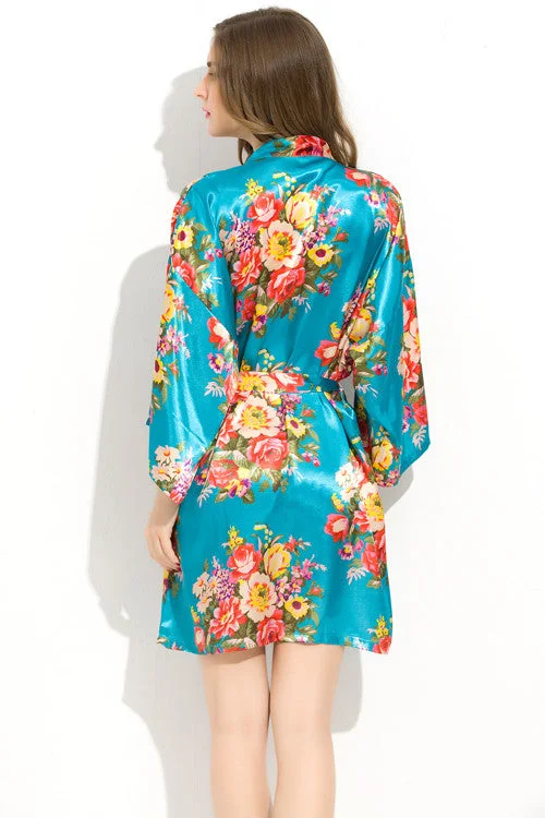 Turquoise Floral Bridesmaid Robes Kimono