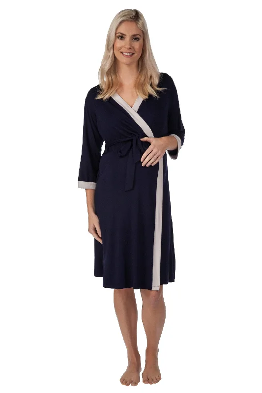 Vogue Dressing Gown - Navy/Soft Grey