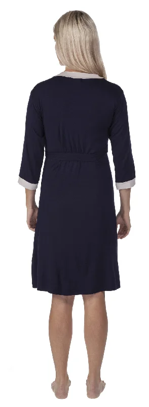 Vogue Dressing Gown - Navy/Soft Grey