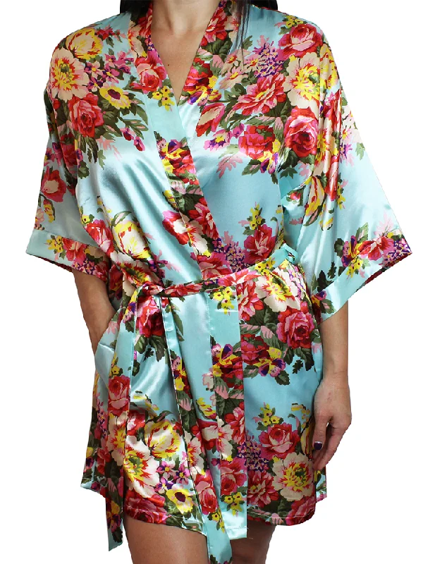 Women's Floral Satin Kimono Short Robe