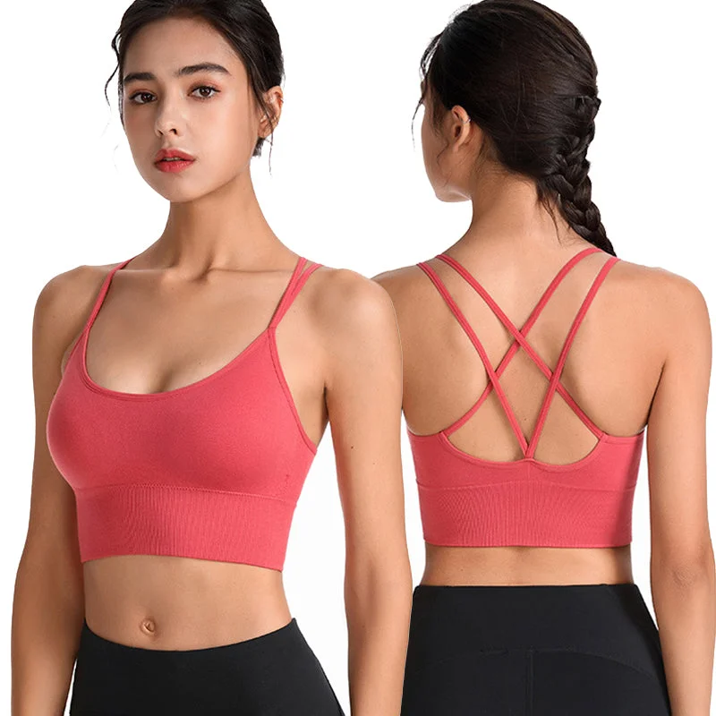 Women's Sexy Sports Bra Top for Fitness Push Up Cross Straps