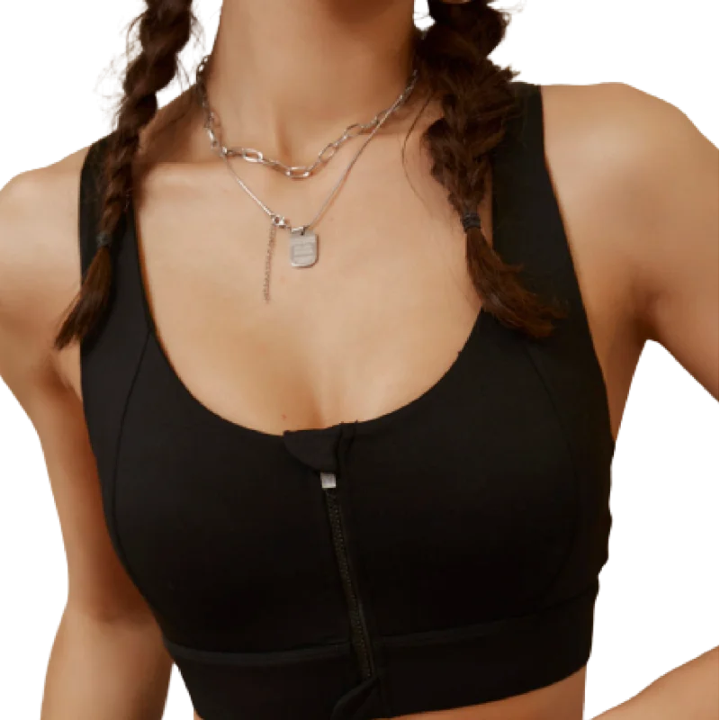 Zip up Sports Bra with Cross Back